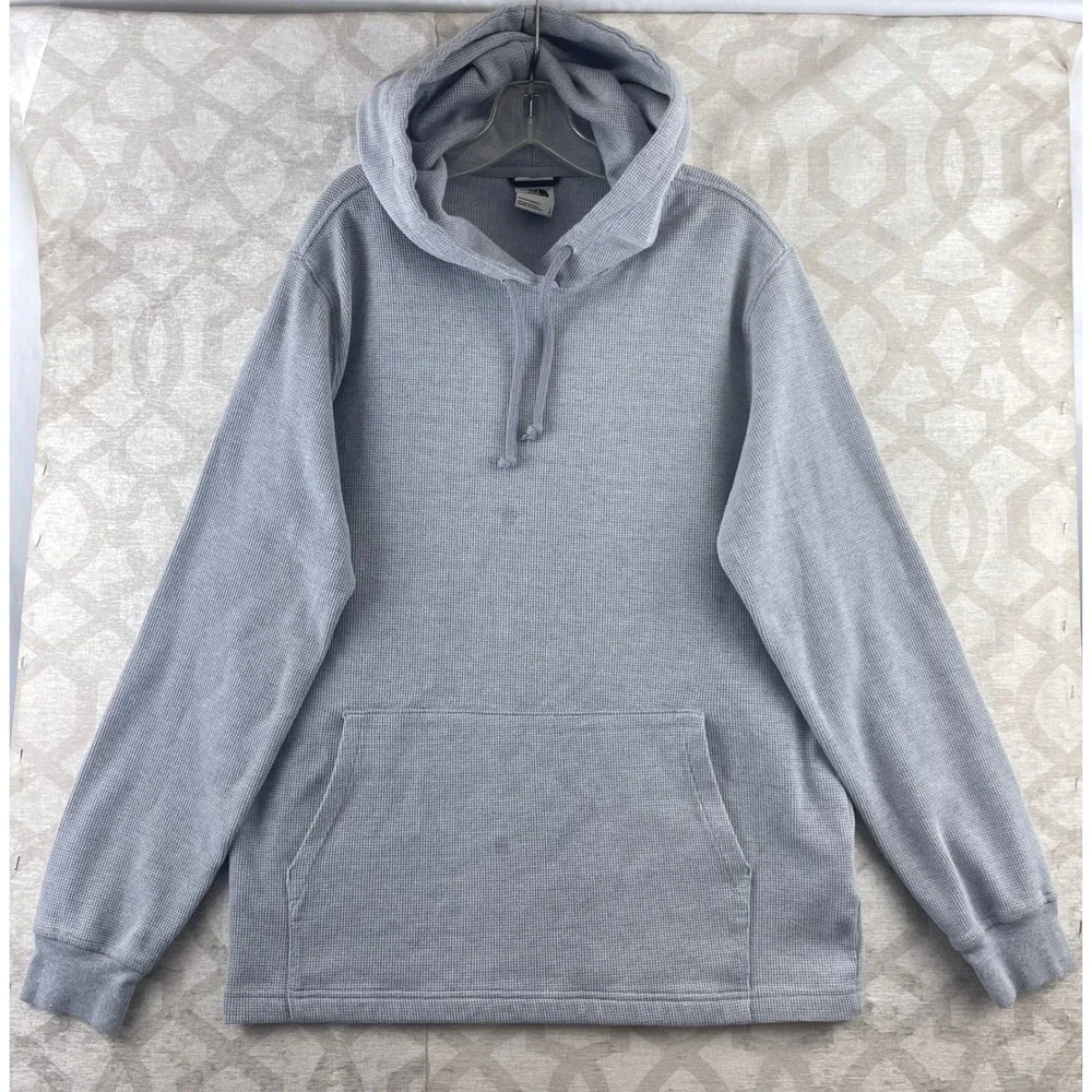 The North Face Mens‎ Gray Waffle Knit Thermal Hoodie Kangaroo Pocket Large